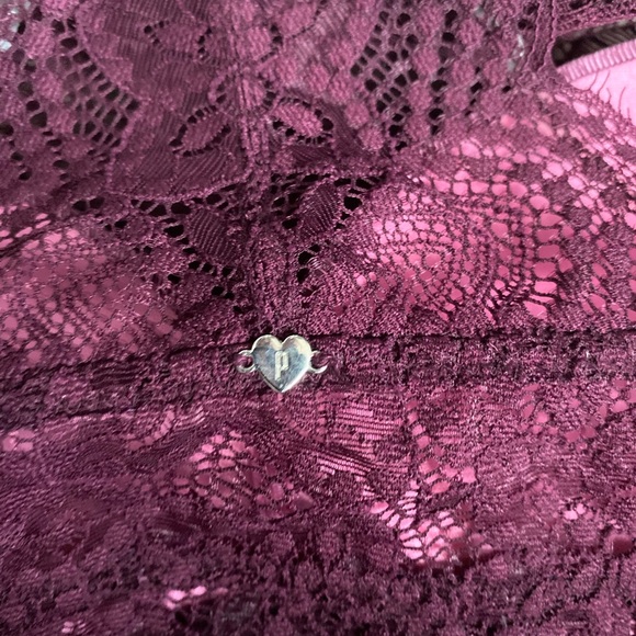 PINK Victoria Secret High Neck Eyelash Lace Maroon Bra - Picture 6 of 9